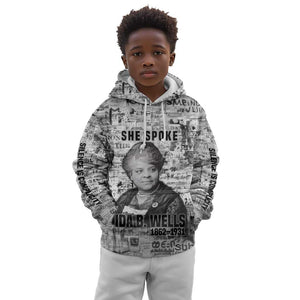 Ida B. Wells Kid Hoodie with Newspaper Collage Design Powerful Portrait Civil Rights and Free Press Tribute - African Pride