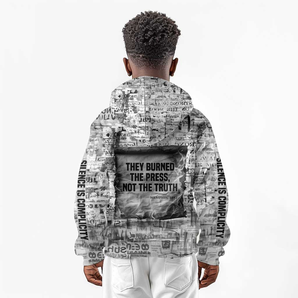 Ida B. Wells Kid Hoodie with Newspaper Collage Design Powerful Portrait Civil Rights and Free Press Tribute - African Pride