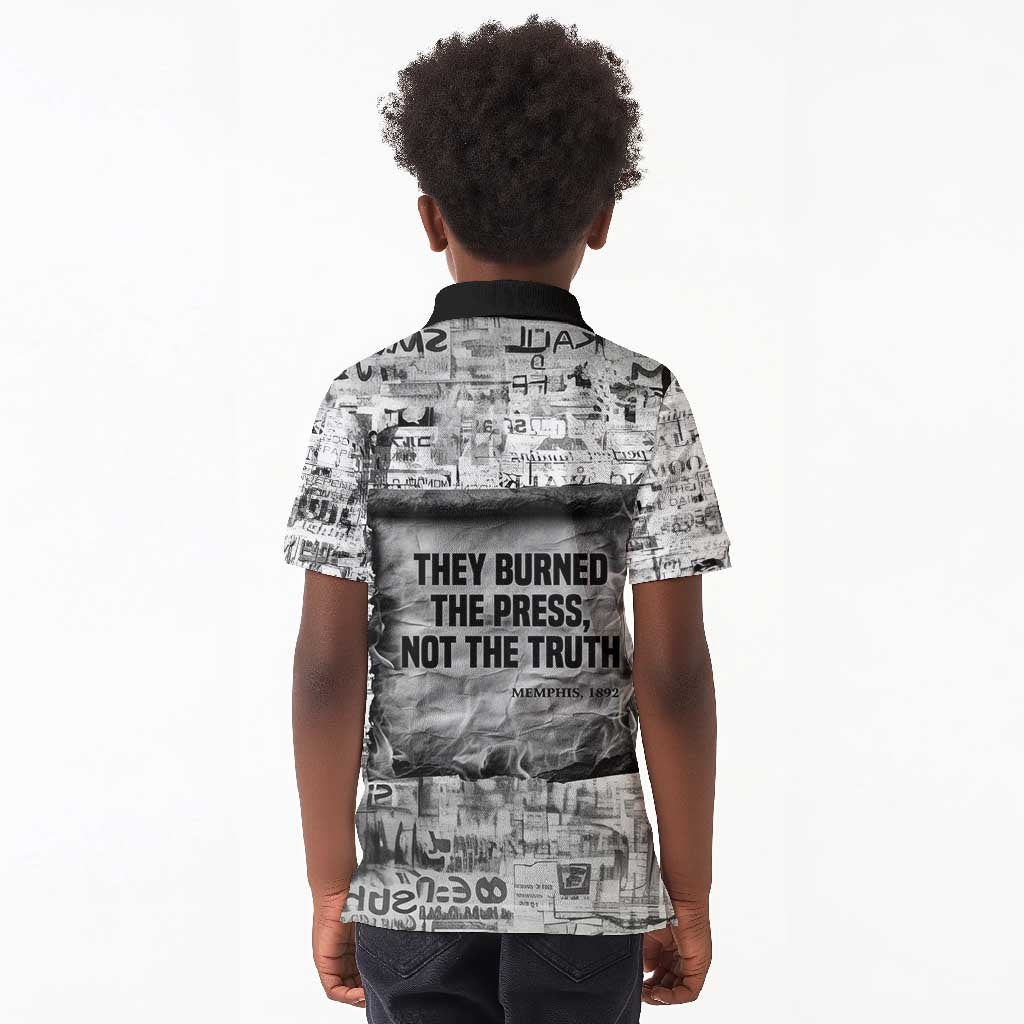 Ida B. Wells Kid Polo Shirt with Newspaper Collage Design Powerful Portrait Civil Rights and Free Press Tribute - African Pride
