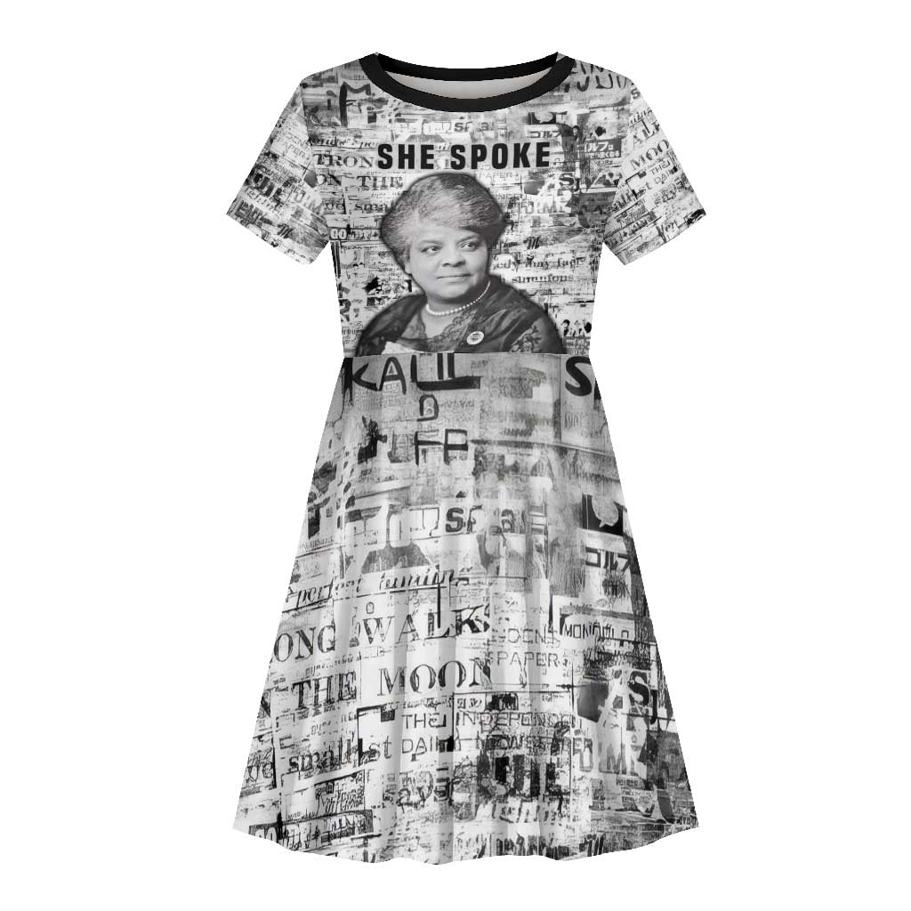 Ida B. Wells Kid Short Sleeve Dress with Newspaper Collage Design Powerful Portrait Civil Rights and Free Press Tribute - African Pride