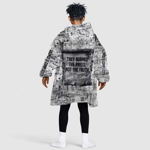 Ida B. Wells Kid Wearable Blanket Hoodie with Newspaper Collage Design Powerful Portrait Civil Rights and Free Press Tribute - African Pride