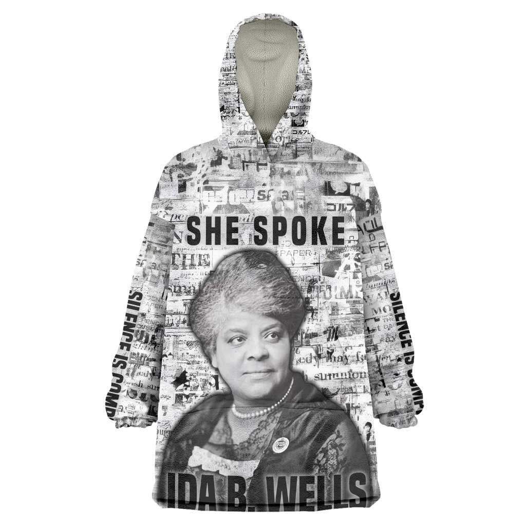 Ida B. Wells Kid Wearable Blanket Hoodie with Newspaper Collage Design Powerful Portrait Civil Rights and Free Press Tribute - African Pride