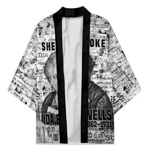 Ida B. Wells Kimono with Newspaper Collage Design Powerful Portrait Civil Rights and Free Press Tribute - African Pride