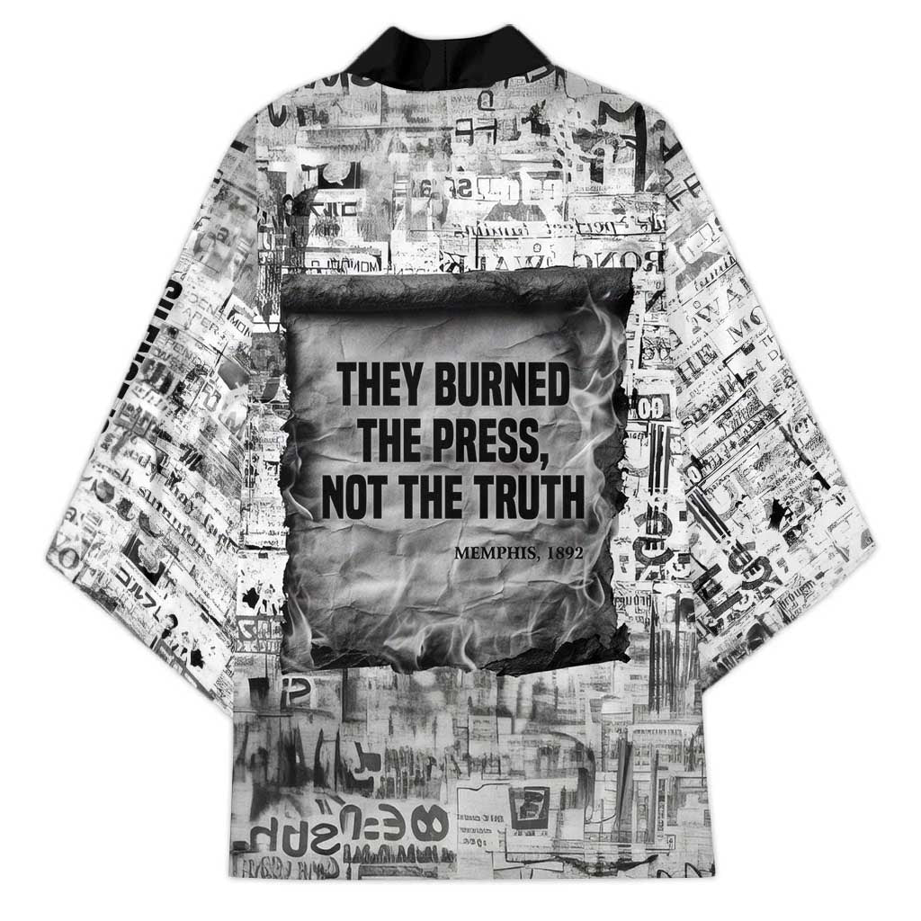 Ida B. Wells Kimono with Newspaper Collage Design Powerful Portrait Civil Rights and Free Press Tribute - African Pride