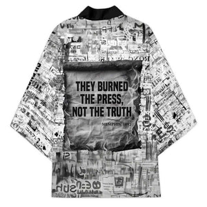 Ida B. Wells Kimono with Newspaper Collage Design Powerful Portrait Civil Rights and Free Press Tribute - African Pride