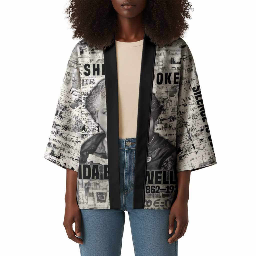 Ida B. Wells Kimono with Newspaper Collage Design Powerful Portrait Civil Rights and Free Press Tribute - African Pride