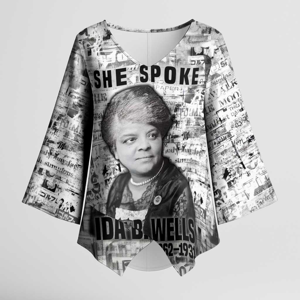 Ida B. Wells Kimono Sleeve Blouse with Newspaper Collage Design Powerful Portrait Civil Rights and Free Press Tribute - African Pride