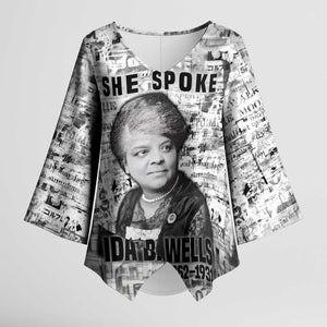 Ida B. Wells Kimono Sleeve Blouse with Newspaper Collage Design Powerful Portrait Civil Rights and Free Press Tribute - African Pride