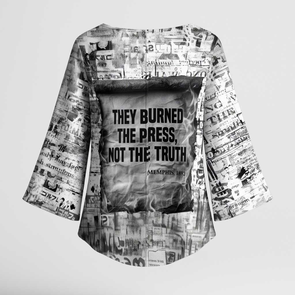 Ida B. Wells Kimono Sleeve Blouse with Newspaper Collage Design Powerful Portrait Civil Rights and Free Press Tribute - African Pride