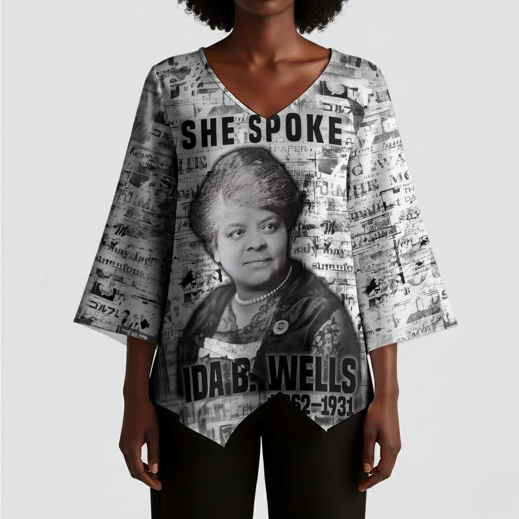 Ida B. Wells Kimono Sleeve Blouse with Newspaper Collage Design Powerful Portrait Civil Rights and Free Press Tribute - African Pride