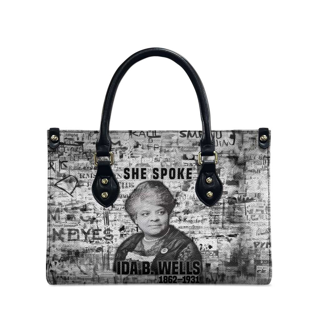 Ida B. Wells Leather Bag with Newspaper Collage Design Powerful Portrait Civil Rights and Free Press Tribute - African Pride