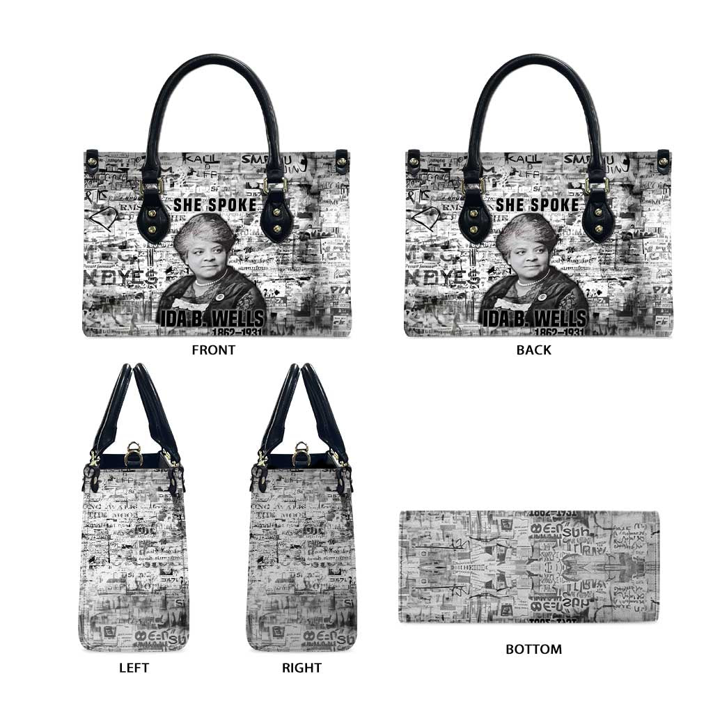 Ida B. Wells Leather Bag with Newspaper Collage Design Powerful Portrait Civil Rights and Free Press Tribute - African Pride