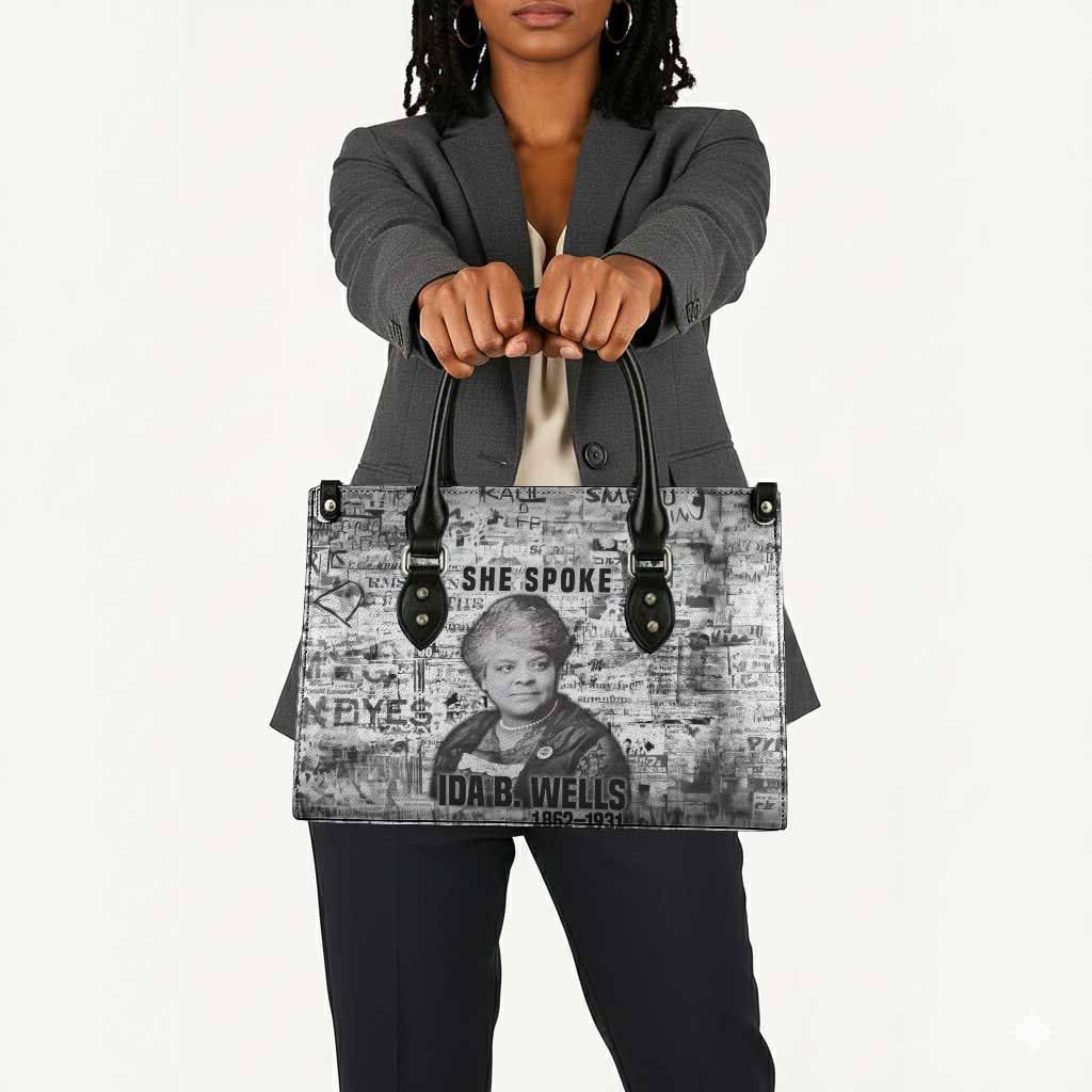 Ida B. Wells Leather Bag with Newspaper Collage Design Powerful Portrait Civil Rights and Free Press Tribute - African Pride