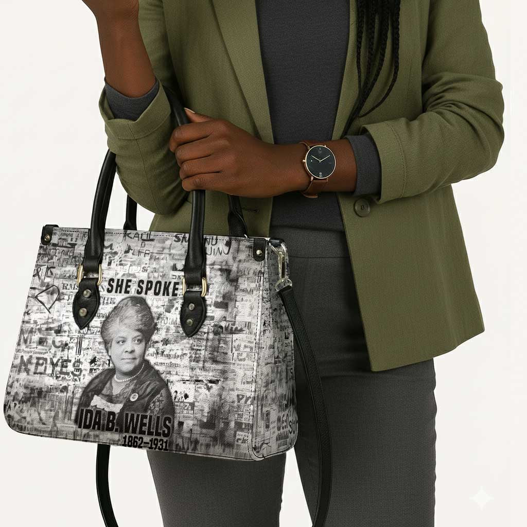Ida B. Wells Leather Bag with Newspaper Collage Design Powerful Portrait Civil Rights and Free Press Tribute - African Pride