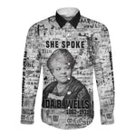 Ida B. Wells Long Sleeve Button Shirt with Newspaper Collage Design Powerful Portrait Civil Rights and Free Press Tribute - African Pride