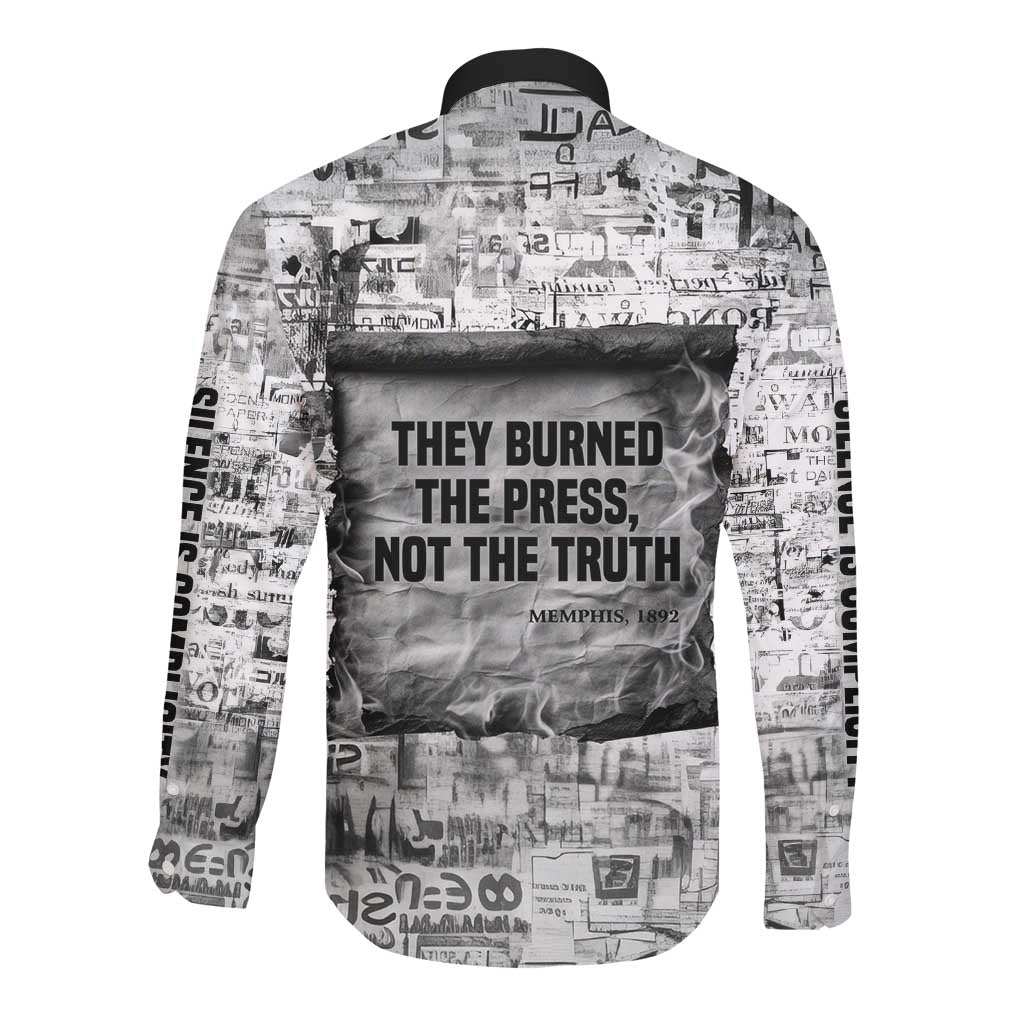 Ida B. Wells Long Sleeve Button Shirt with Newspaper Collage Design Powerful Portrait Civil Rights and Free Press Tribute - African Pride