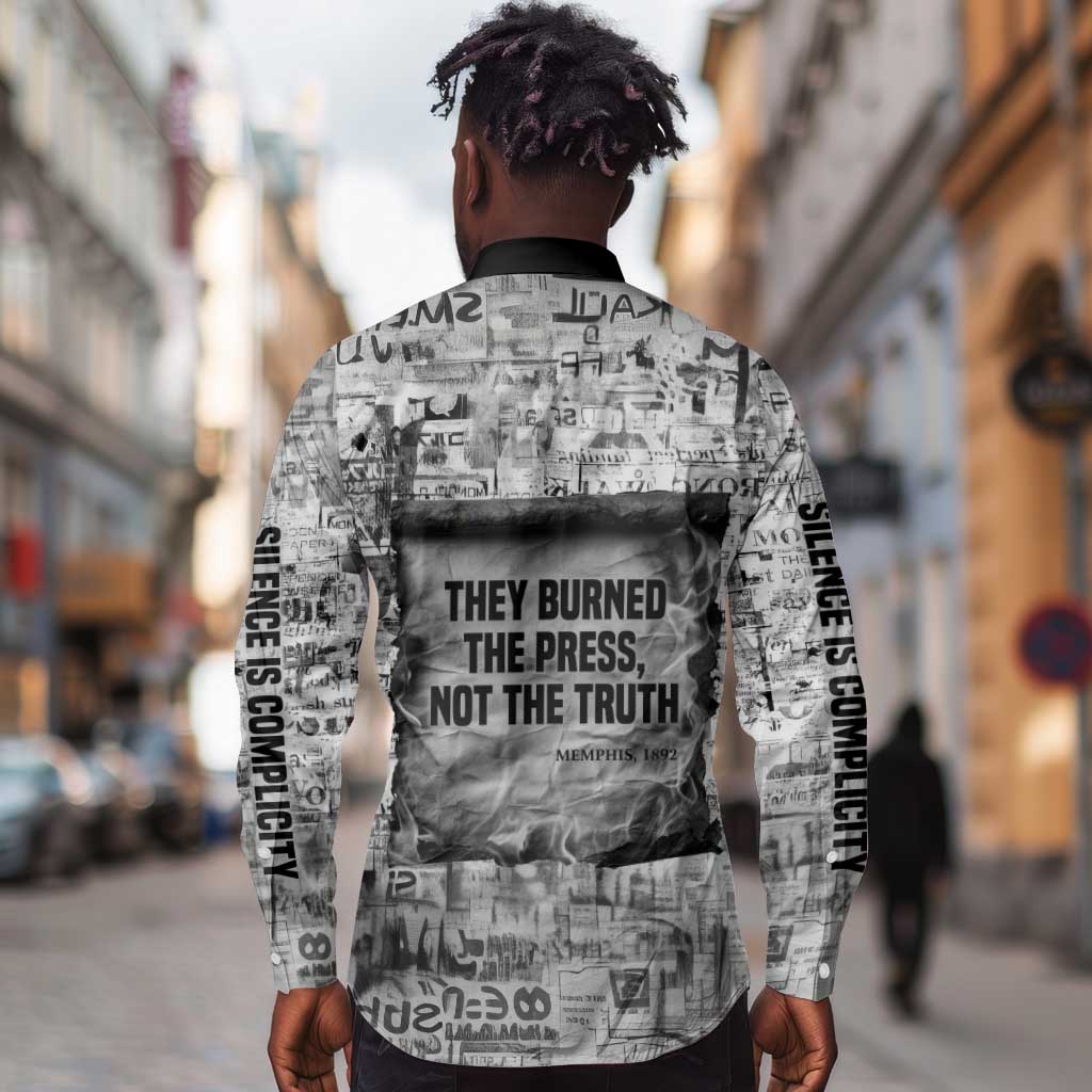 Ida B. Wells Long Sleeve Button Shirt with Newspaper Collage Design Powerful Portrait Civil Rights and Free Press Tribute - African Pride