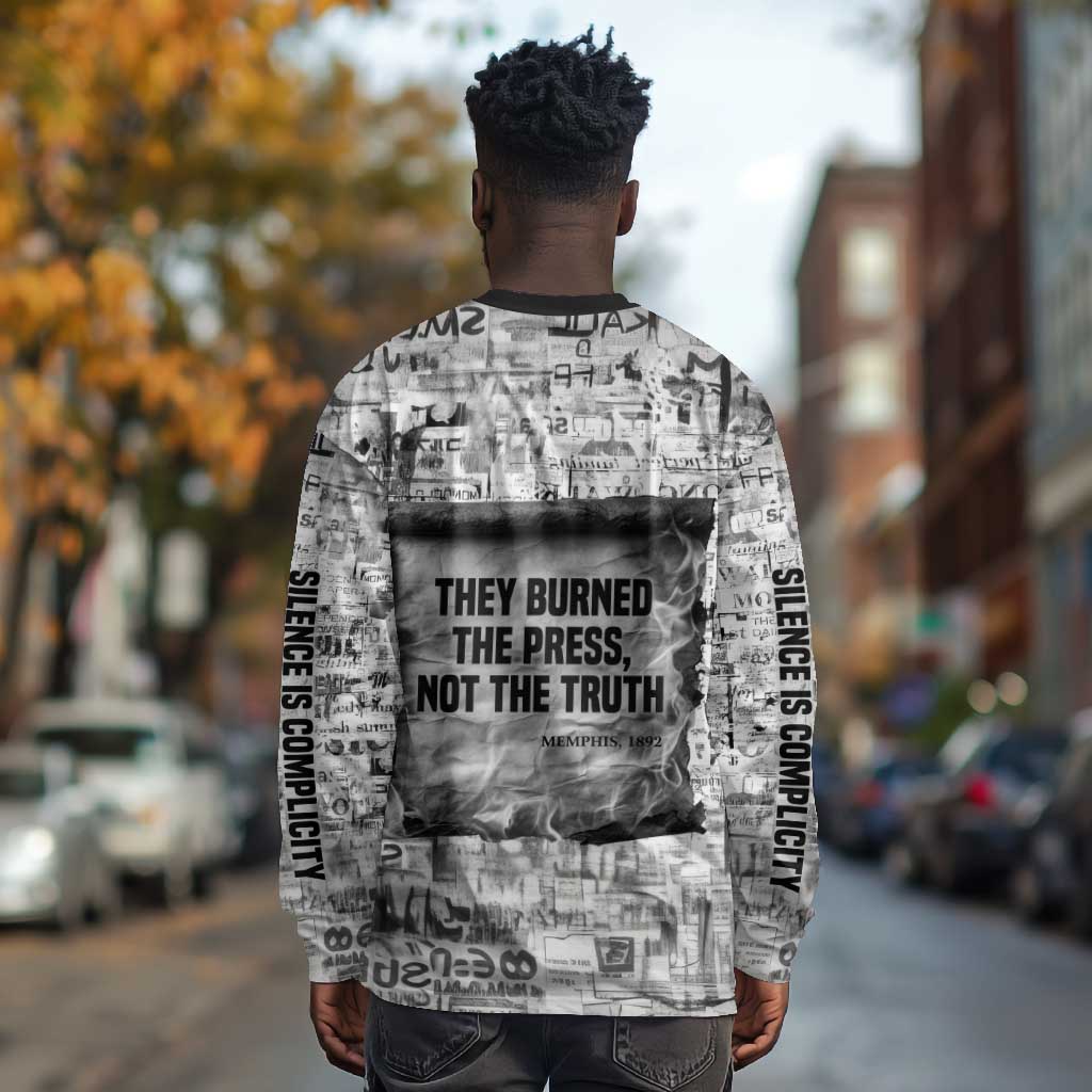 Ida B. Wells Long Sleeve Shirt with Newspaper Collage Design Powerful Portrait Civil Rights and Free Press Tribute - African Pride