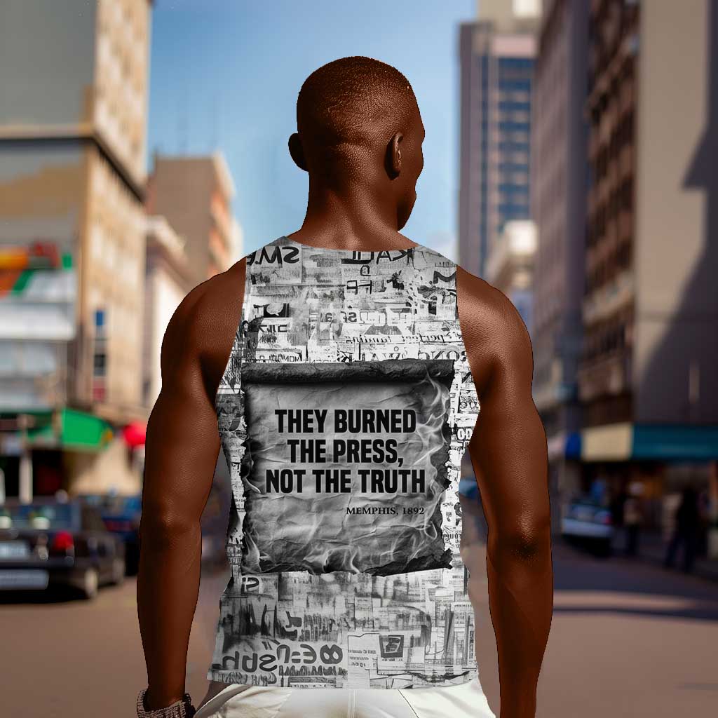 Ida B. Wells Men Tank Top with Newspaper Collage Design Powerful Portrait Civil Rights and Free Press Tribute - African Pride