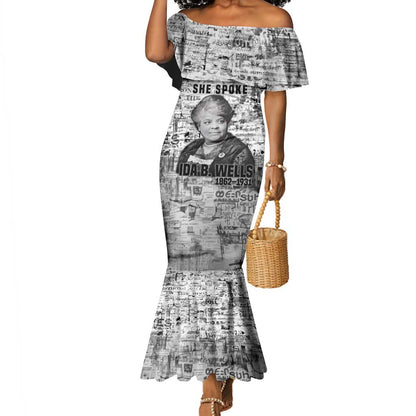 Ida B. Wells Mermaid Dress with Newspaper Collage Design Powerful Portrait Civil Rights and Free Press Tribute - African Pride