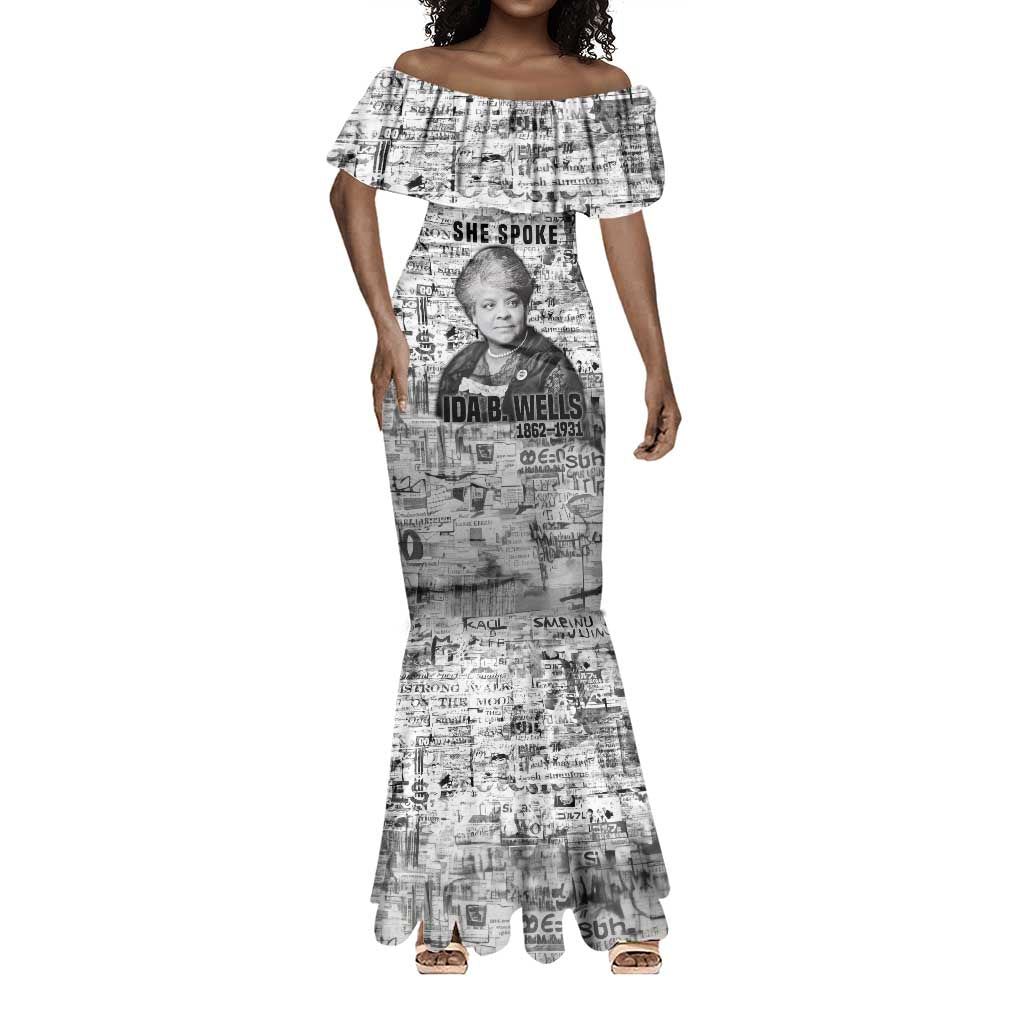 Ida B. Wells Mermaid Dress with Newspaper Collage Design Powerful Portrait Civil Rights and Free Press Tribute - African Pride
