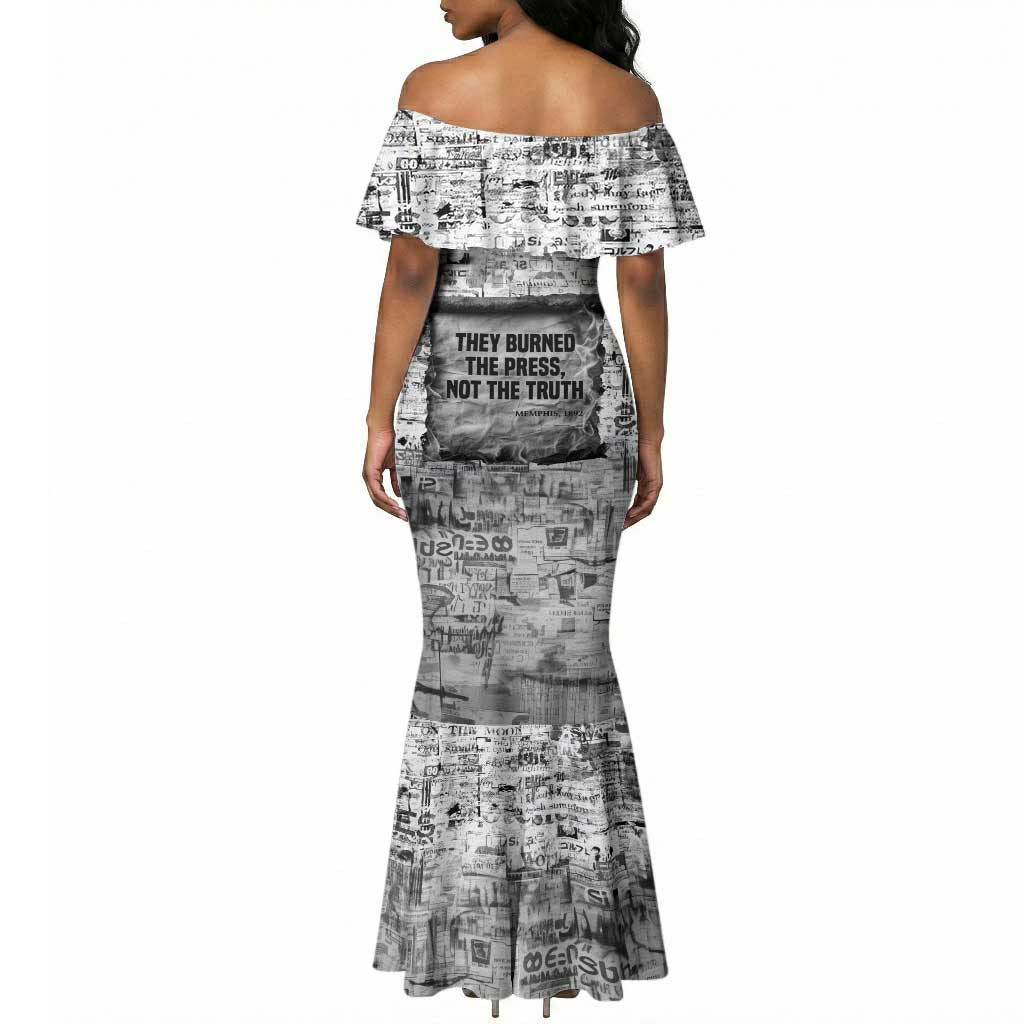 Ida B. Wells Mermaid Dress with Newspaper Collage Design Powerful Portrait Civil Rights and Free Press Tribute - African Pride