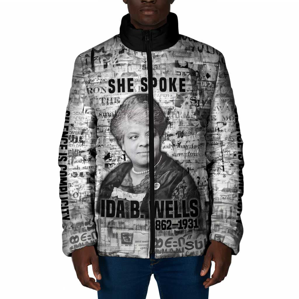 Ida B. Wells Padded Jacket with Newspaper Collage Design Powerful Portrait Civil Rights and Free Press Tribute - African Pride
