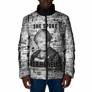 Ida B. Wells Padded Jacket with Newspaper Collage Design Powerful Portrait Civil Rights and Free Press Tribute - African Pride