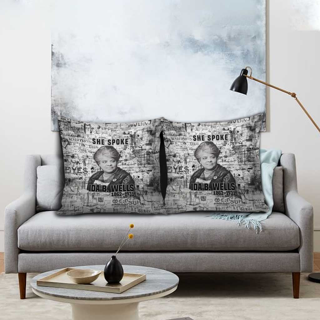 Ida B. Wells Pillow Cover with Newspaper Collage Design Powerful Portrait Civil Rights and Free Press Tribute - African Pride