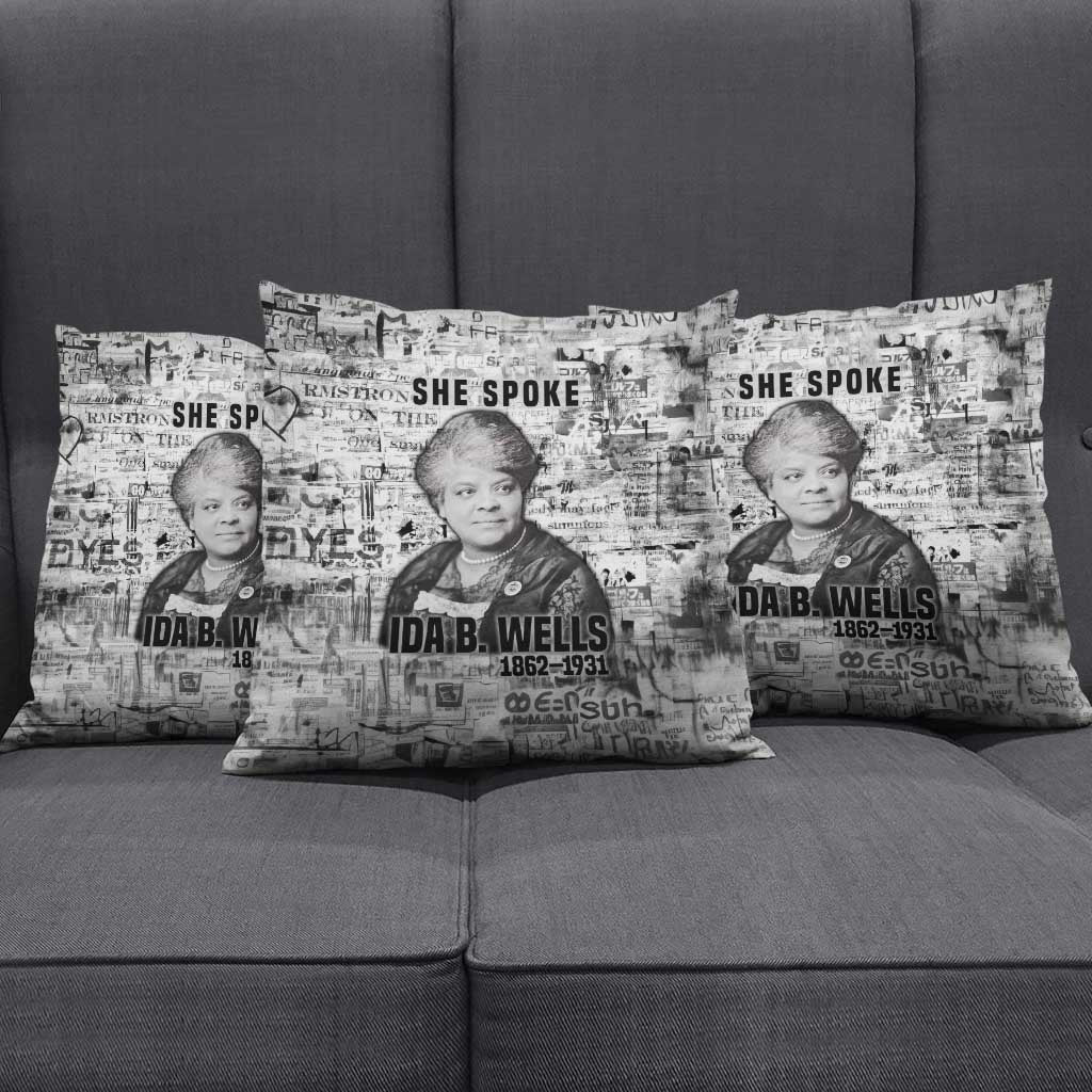 Ida B. Wells Pillow Cover with Newspaper Collage Design Powerful Portrait Civil Rights and Free Press Tribute - African Pride