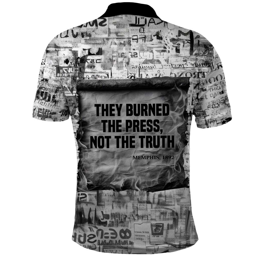 Ida B. Wells Polo Shirt with Newspaper Collage Design Powerful Portrait Civil Rights and Free Press Tribute - African Pride