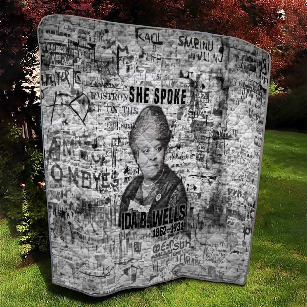 Ida B. Wells Quilt with Newspaper Collage Design Powerful Portrait Civil Rights and Free Press Tribute - African Pride