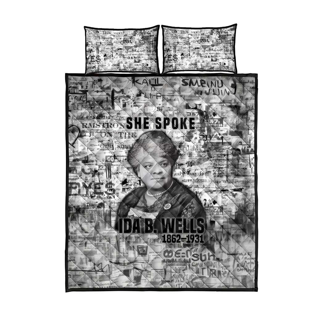 Ida B. Wells Quilt Bed Set with Newspaper Collage Design Powerful Portrait Civil Rights and Free Press Tribute - African Pride