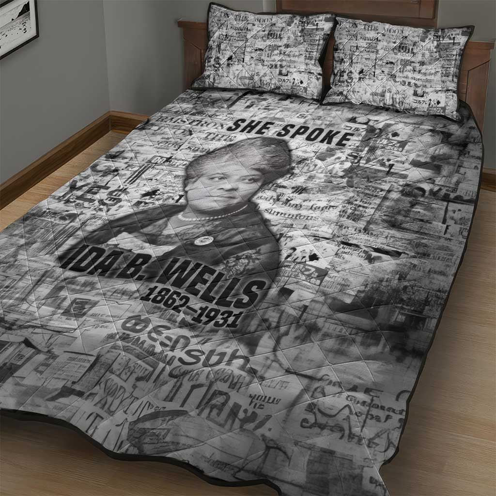 Ida B. Wells Quilt Bed Set with Newspaper Collage Design Powerful Portrait Civil Rights and Free Press Tribute - African Pride