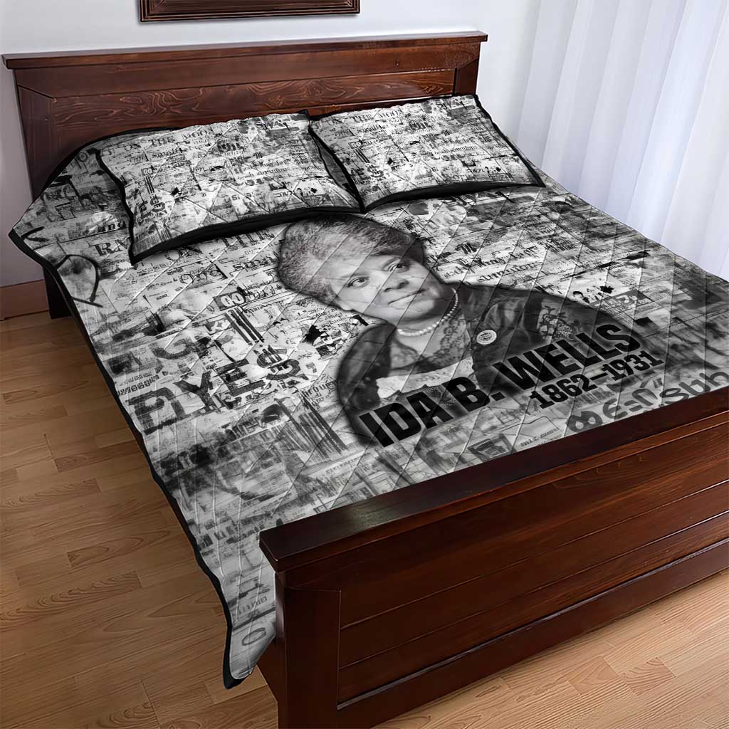 Ida B. Wells Quilt Bed Set with Newspaper Collage Design Powerful Portrait Civil Rights and Free Press Tribute - African Pride