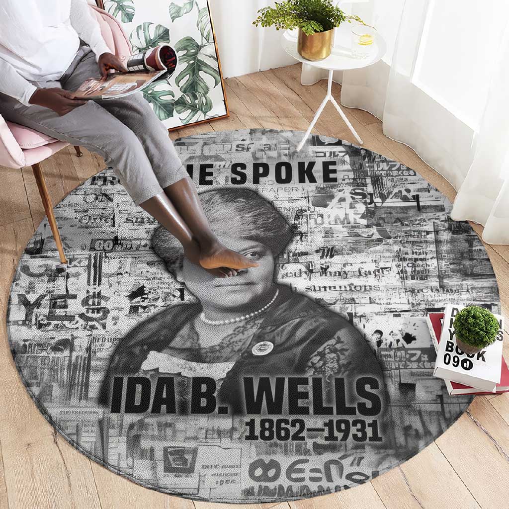 Ida B. Wells Round Carpet with Newspaper Collage Design Powerful Portrait Civil Rights and Free Press Tribute - African Pride