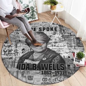 Ida B. Wells Round Carpet with Newspaper Collage Design Powerful Portrait Civil Rights and Free Press Tribute - African Pride
