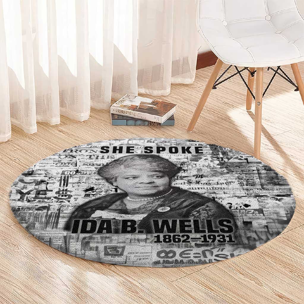 Ida B. Wells Round Carpet with Newspaper Collage Design Powerful Portrait Civil Rights and Free Press Tribute - African Pride