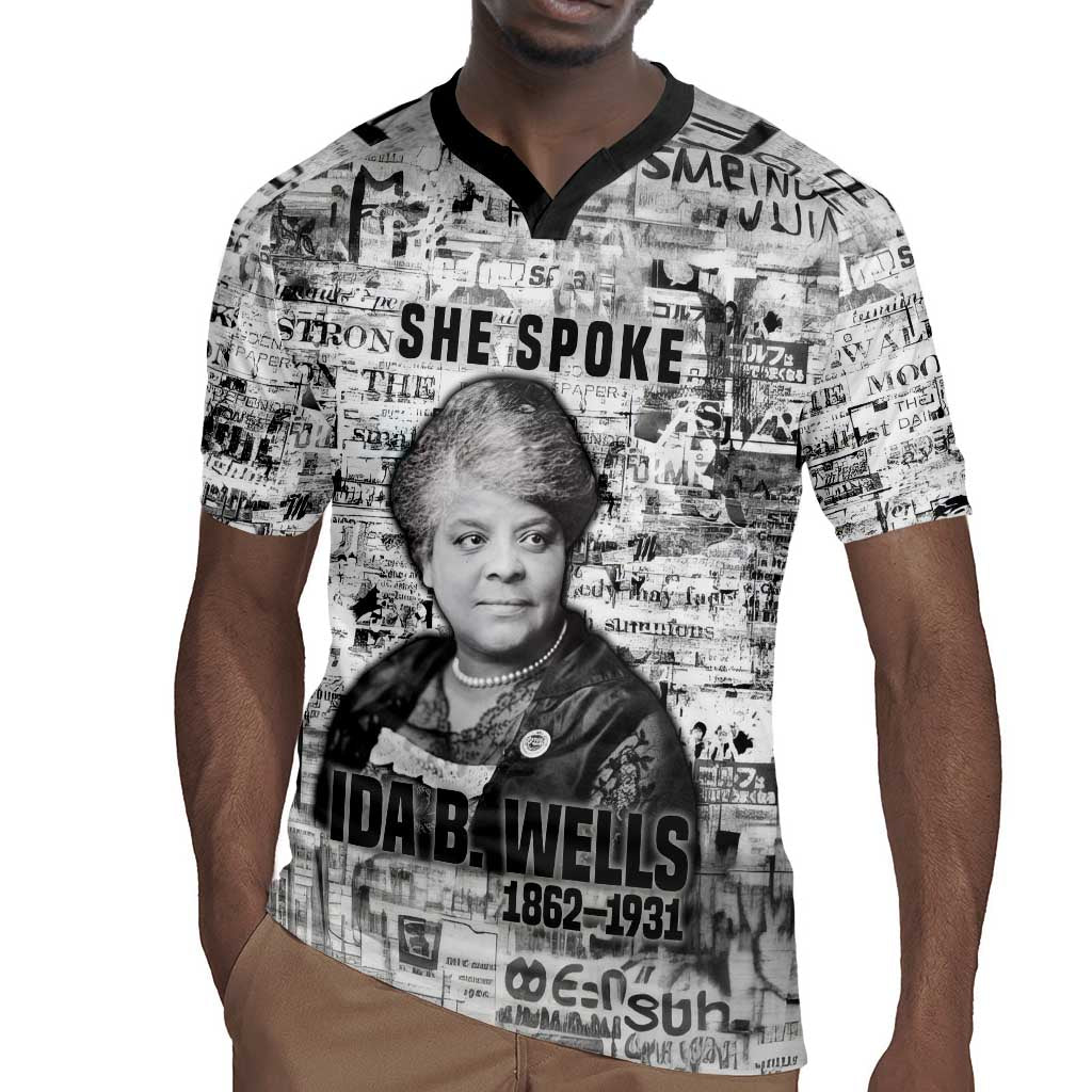 Ida B. Wells Rugby Jersey with Newspaper Collage Design Powerful Portrait Civil Rights and Free Press Tribute - African Pride