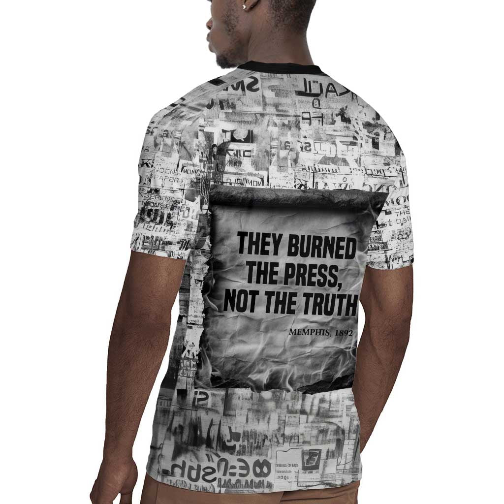 Ida B. Wells Rugby Jersey with Newspaper Collage Design Powerful Portrait Civil Rights and Free Press Tribute - African Pride