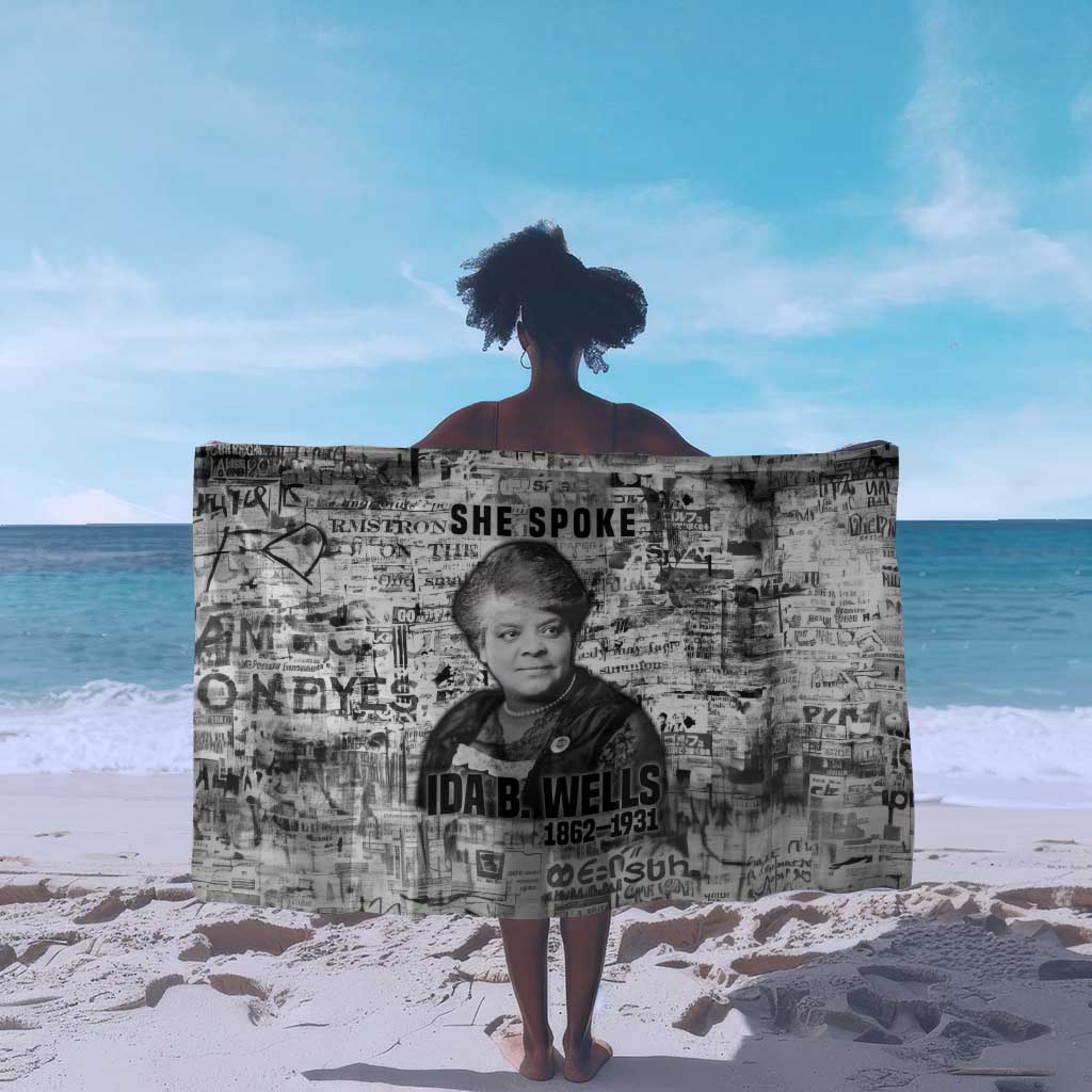 Ida B. Wells Sarong with Newspaper Collage Design Powerful Portrait Civil Rights and Free Press Tribute - African Pride