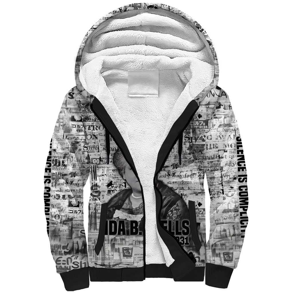 Ida B. Wells Sherpa Hoodie with Newspaper Collage Design Powerful Portrait Civil Rights and Free Press Tribute - African Pride