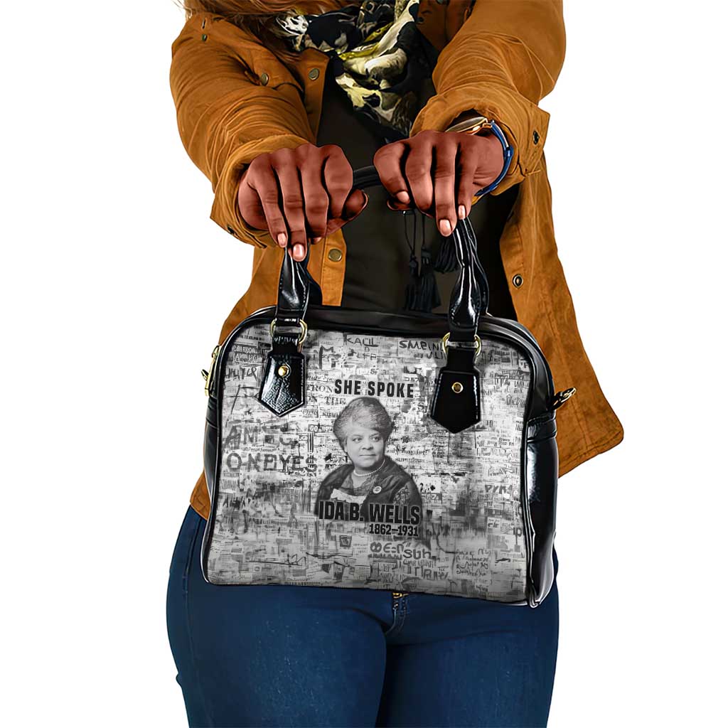 Ida B. Wells Shoulder Handbag with Newspaper Collage Design Powerful Portrait Civil Rights and Free Press Tribute - African Pride