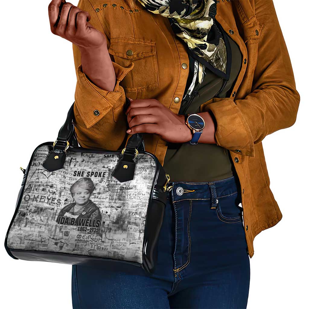 Ida B. Wells Shoulder Handbag with Newspaper Collage Design Powerful Portrait Civil Rights and Free Press Tribute - African Pride