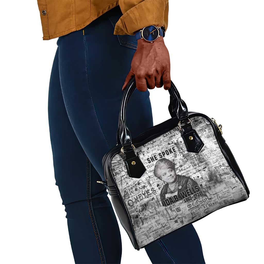 Ida B. Wells Shoulder Handbag with Newspaper Collage Design Powerful Portrait Civil Rights and Free Press Tribute - African Pride