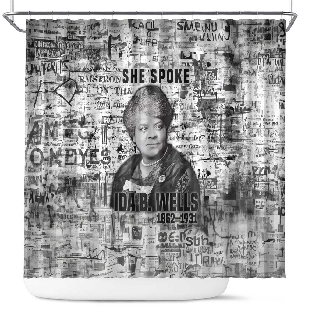 Ida B. Wells Shower Curtain with Newspaper Collage Design Powerful Portrait Civil Rights and Free Press Tribute - African Pride