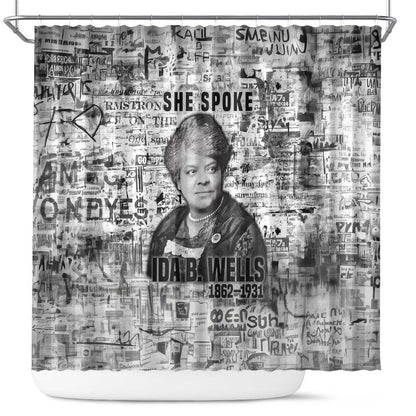 Ida B. Wells Shower Curtain with Newspaper Collage Design Powerful Portrait Civil Rights and Free Press Tribute - African Pride