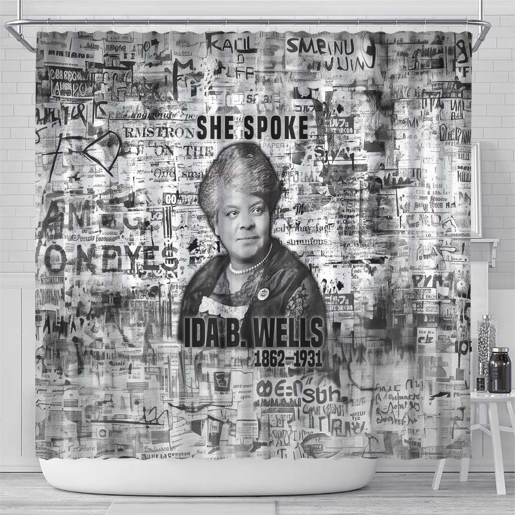 Ida B. Wells Shower Curtain with Newspaper Collage Design Powerful Portrait Civil Rights and Free Press Tribute - African Pride