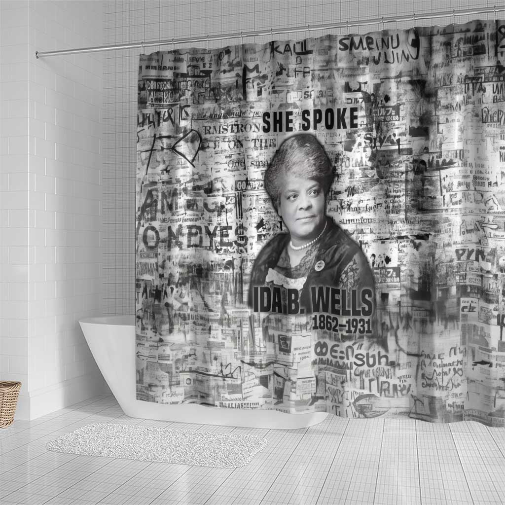 Ida B. Wells Shower Curtain with Newspaper Collage Design Powerful Portrait Civil Rights and Free Press Tribute - African Pride