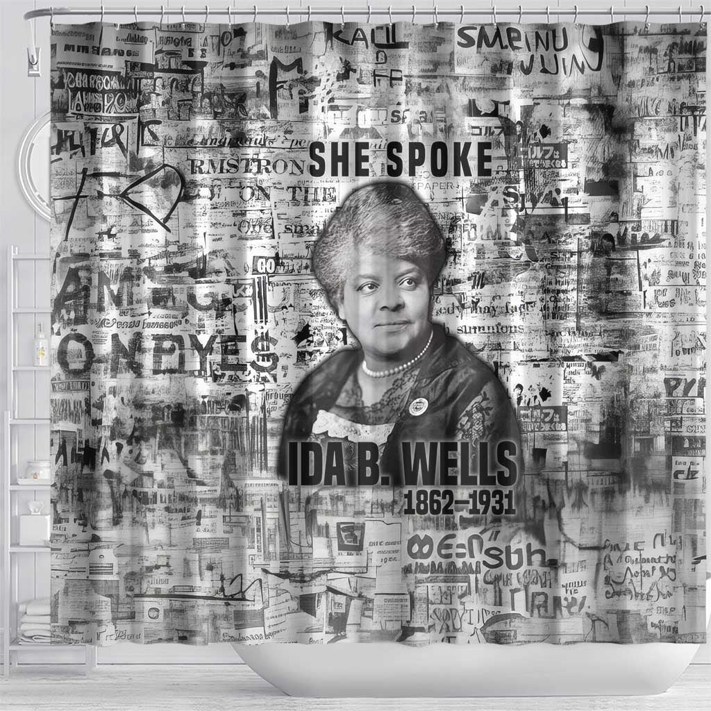 Ida B. Wells Shower Curtain with Newspaper Collage Design Powerful Portrait Civil Rights and Free Press Tribute - African Pride